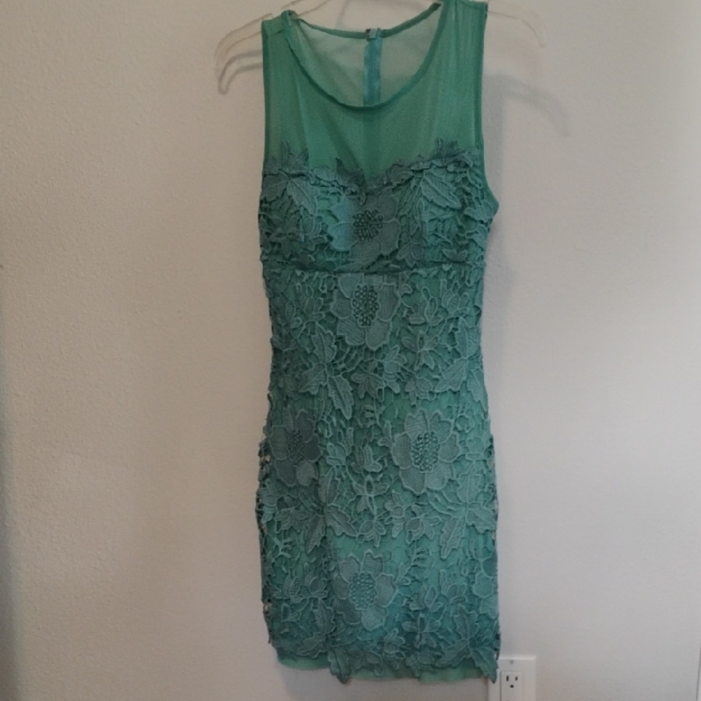 Filly Flair Teal Floral Lace Mini Dress